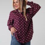 Elegancka koszula damska w groszki plus size z kieszonką i długim rękawem – koszula XXL dla puszystych 42-50