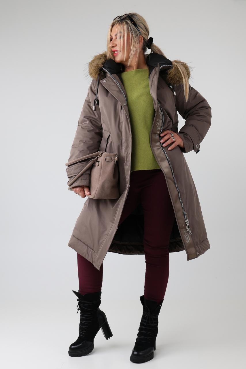 Długa kurtka damska zimowa plus size parka z kapturem – ocieplana pikowana kurtka XXL za kolano dla puszystych 44-52