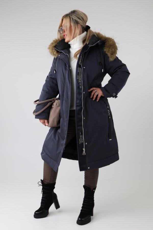 Długa kurtka damska zimowa plus size parka z kapturem – ocieplana pikowana kurtka XXL za kolano dla puszystych 44-52