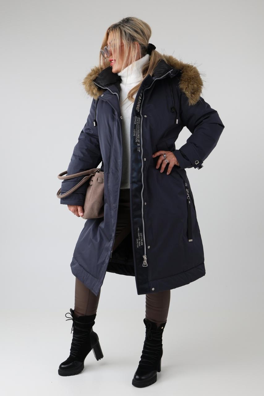 Długa kurtka damska zimowa plus size parka z kapturem – ocieplana pikowana kurtka XXL za kolano dla puszystych 44-52