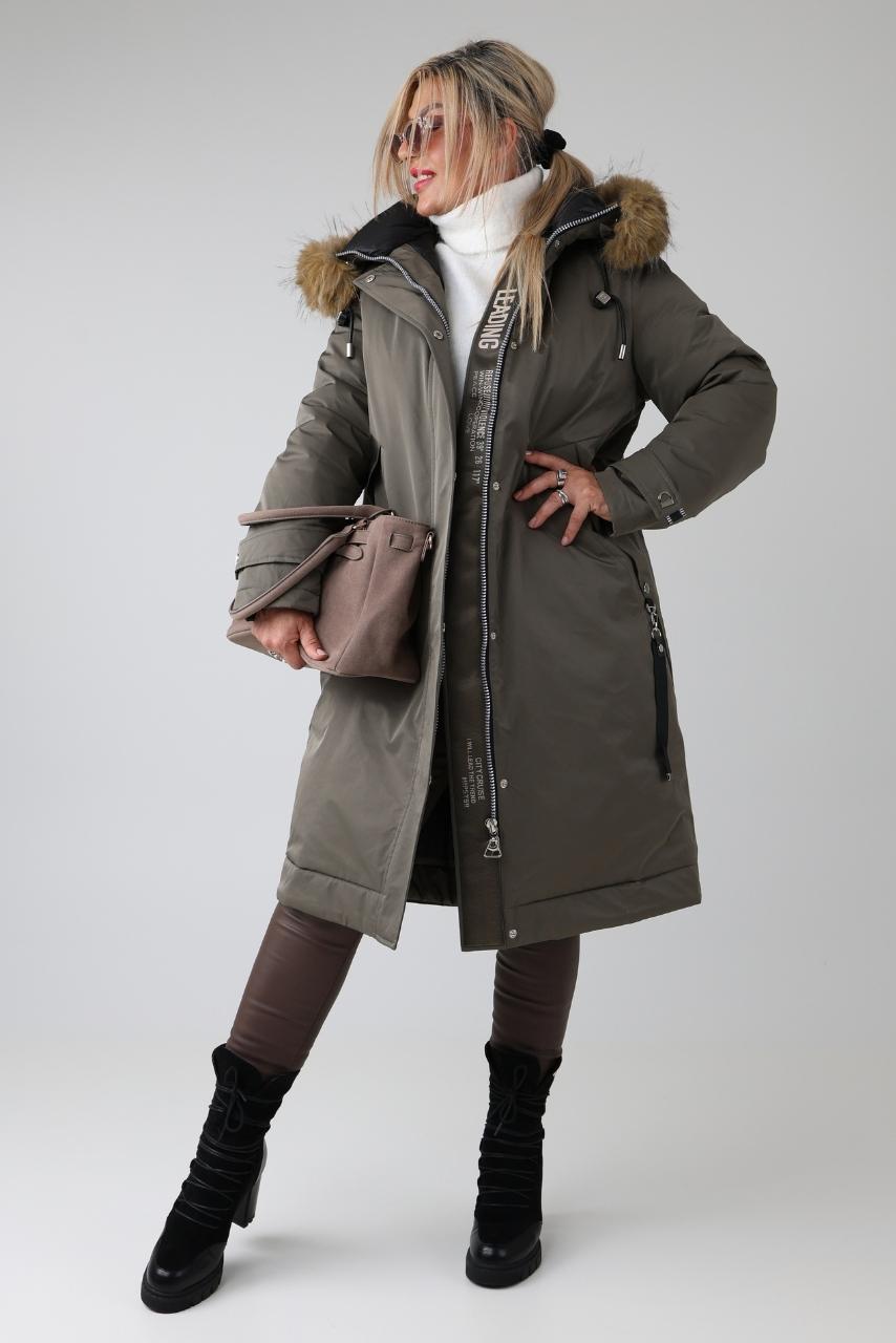 Długa kurtka damska zimowa plus size parka z kapturem – ocieplana pikowana kurtka XXL za kolano dla puszystych 44-52