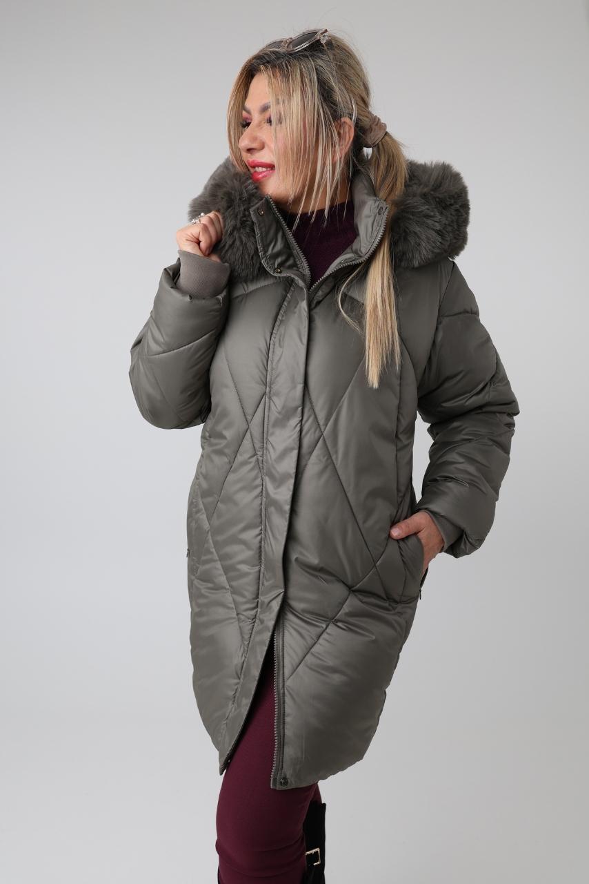 Dłuższa pikowana kurtka zimowa damska plus size ocieplana przed kolano – ciepła kurtka XXL dla puszystych kobiet 44-54