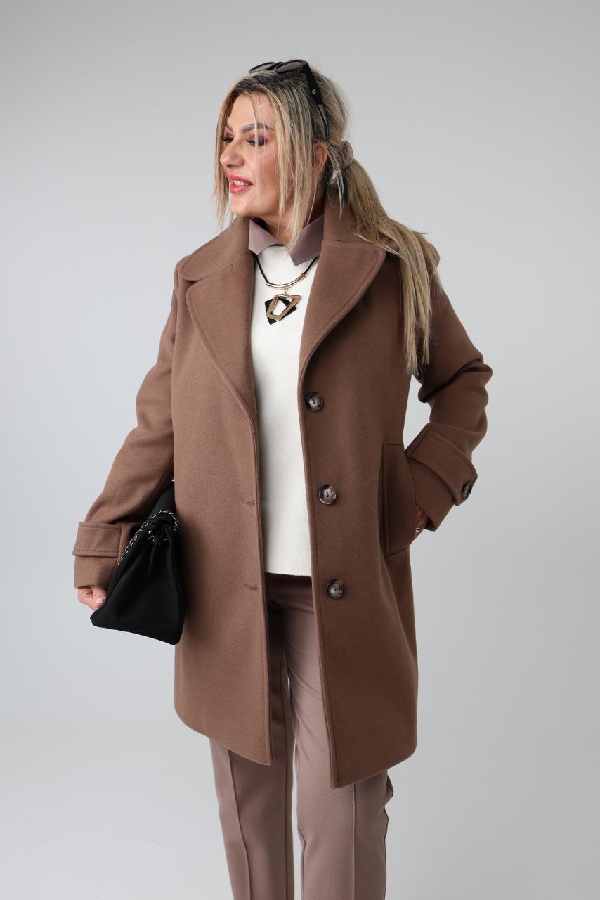 Elegancki płaszcz damski przejściowy plus size z kołnierzem, kieszeniami i guzikami – płaszcz w dużych rozmiarach dla puszystych 42-48