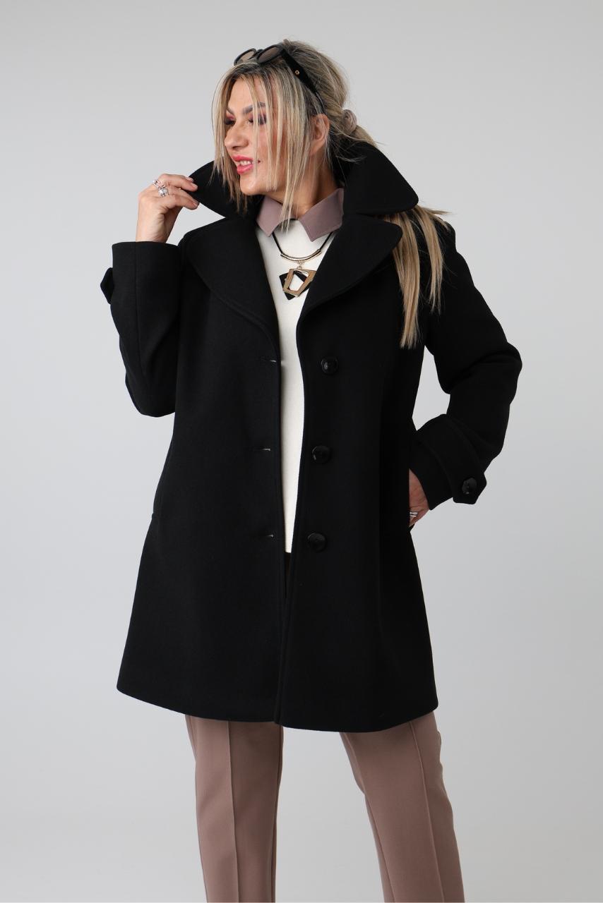Elegancki płaszcz damski przejściowy plus size z kołnierzem, kieszeniami i guzikami – płaszcz w dużych rozmiarach dla puszystych 42-48