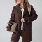 Elegancki płaszcz damski przejściowy plus size z kołnierzem, kieszeniami i guzikami – płaszcz w dużych rozmiarach dla puszystych 42-48