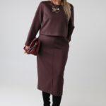 Długa elegancka sukienka damska plus size z imitacją bluzki i długim rękawem – sukienka XXL dla puszystych 44-50