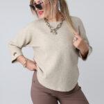 Sweter damski plus size z podwiniętym rękawem – sweter XXL dla puszystych kobiet w dużych rozmiarach 42-48