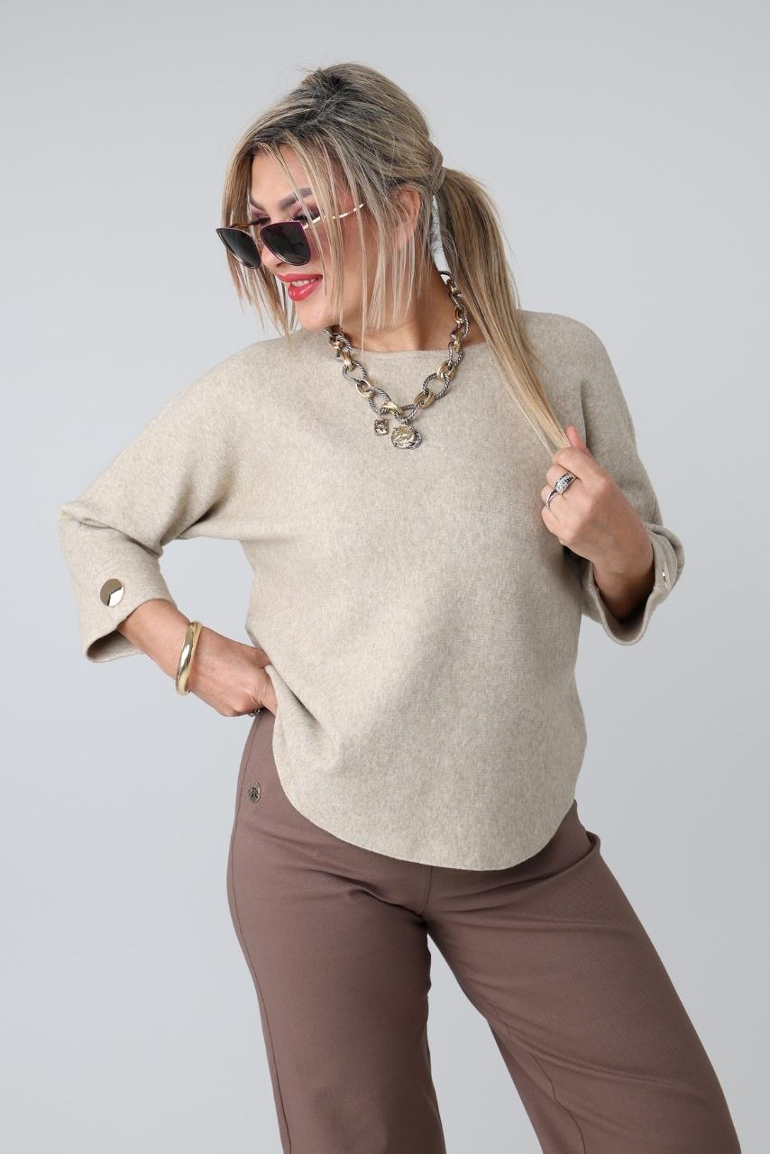 Sweter damski plus size z podwiniętym rękawem – sweter XXL dla puszystych kobiet w dużych rozmiarach 42-48
