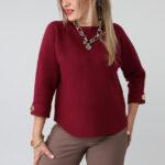 Sweter damski plus size z podwiniętym rękawem – sweter XXL dla puszystych kobiet w dużych rozmiarach 42-48