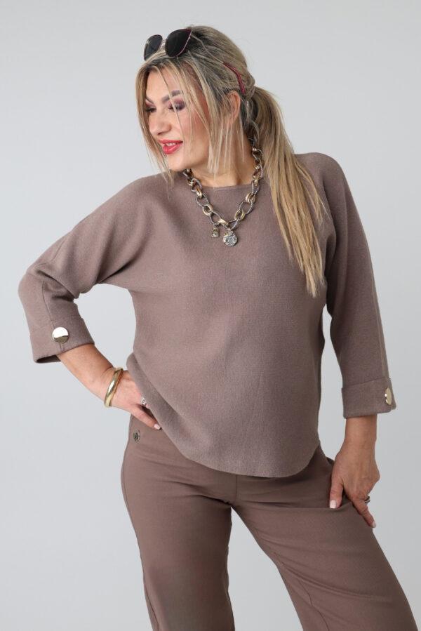 Sweter damski plus size z podwiniętym rękawem – sweter XXL dla puszystych kobiet w dużych rozmiarach 42-48
