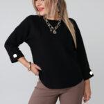 Sweter damski plus size z podwiniętym rękawem – sweter XXL dla puszystych kobiet w dużych rozmiarach 42-48