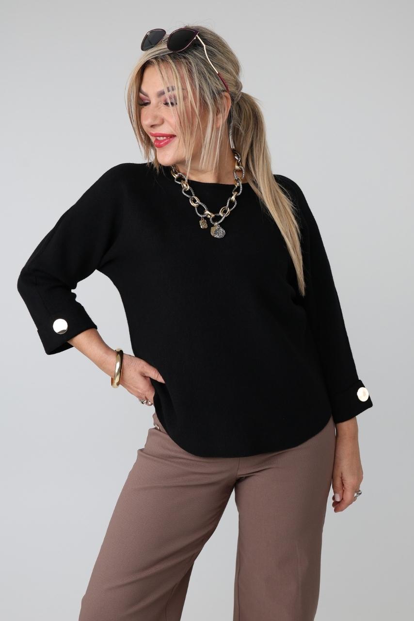 Sweter damski plus size z podwiniętym rękawem – sweter XXL dla puszystych kobiet w dużych rozmiarach 42-48