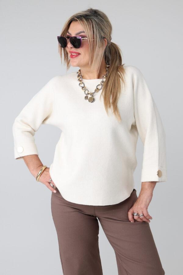 Sweter damski plus size z podwiniętym rękawem – sweter XXL dla puszystych kobiet w dużych rozmiarach 42-48