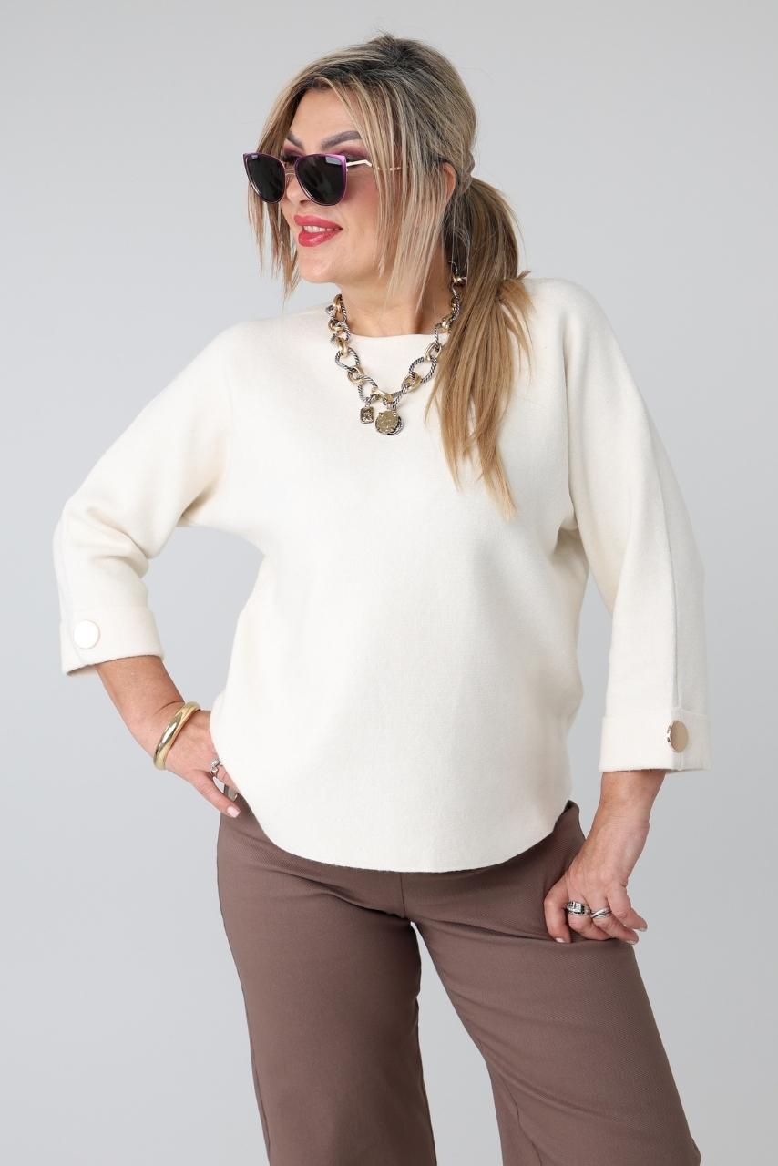 Sweter damski plus size z podwiniętym rękawem – sweter XXL dla puszystych kobiet w dużych rozmiarach 42-48
