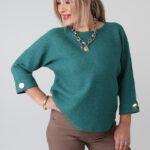 Sweter damski plus size z podwiniętym rękawem – sweter XXL dla puszystych kobiet w dużych rozmiarach 42-48