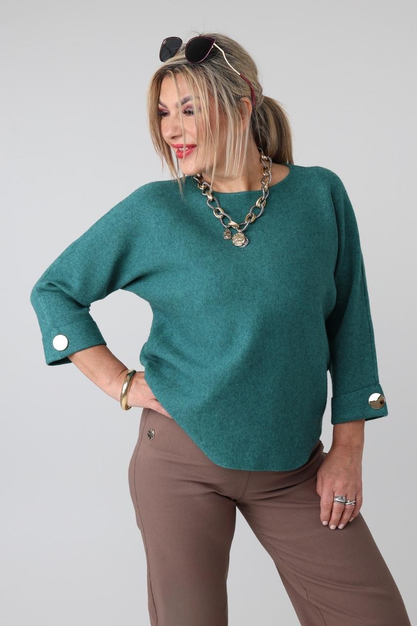 Sweter damski plus size z podwiniętym rękawem – sweter XXL dla puszystych kobiet w dużych rozmiarach 42-48