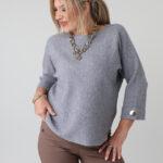 Sweter damski plus size z podwiniętym rękawem – sweter XXL dla puszystych kobiet w dużych rozmiarach 42-48