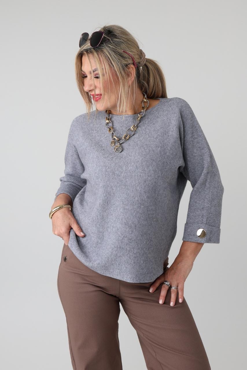 Sweter damski plus size z podwiniętym rękawem – sweter XXL dla puszystych kobiet w dużych rozmiarach 42-48