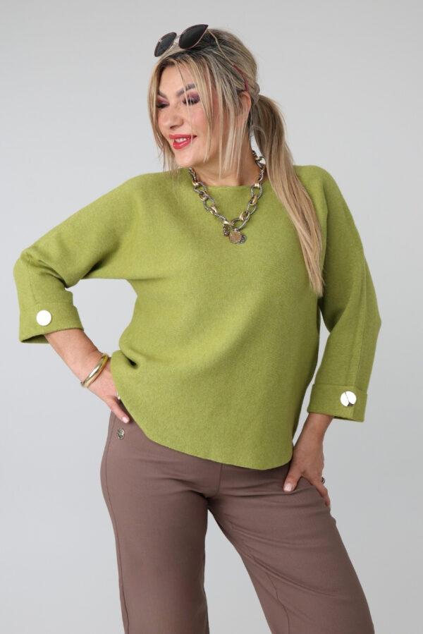 sweter-damski-plus-size-zielony-z-podwinietym-rekawem