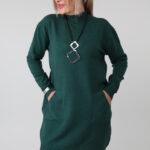 Dłuższy sweter tunika plus size z półgolfem i kieszeniami – luźny elegancki sweter damski XXL dla puszystych kobiet