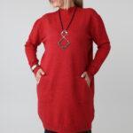 Dłuższy sweter tunika plus size z półgolfem i kieszeniami – luźny elegancki sweter damski XXL dla puszystych kobiet