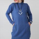 Dłuższy sweter tunika plus size z półgolfem i kieszeniami – luźny elegancki sweter damski XXL dla puszystych kobiet