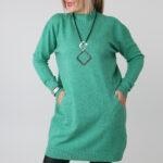 Dłuższy sweter tunika plus size z półgolfem i kieszeniami – luźny elegancki sweter damski XXL dla puszystych kobiet