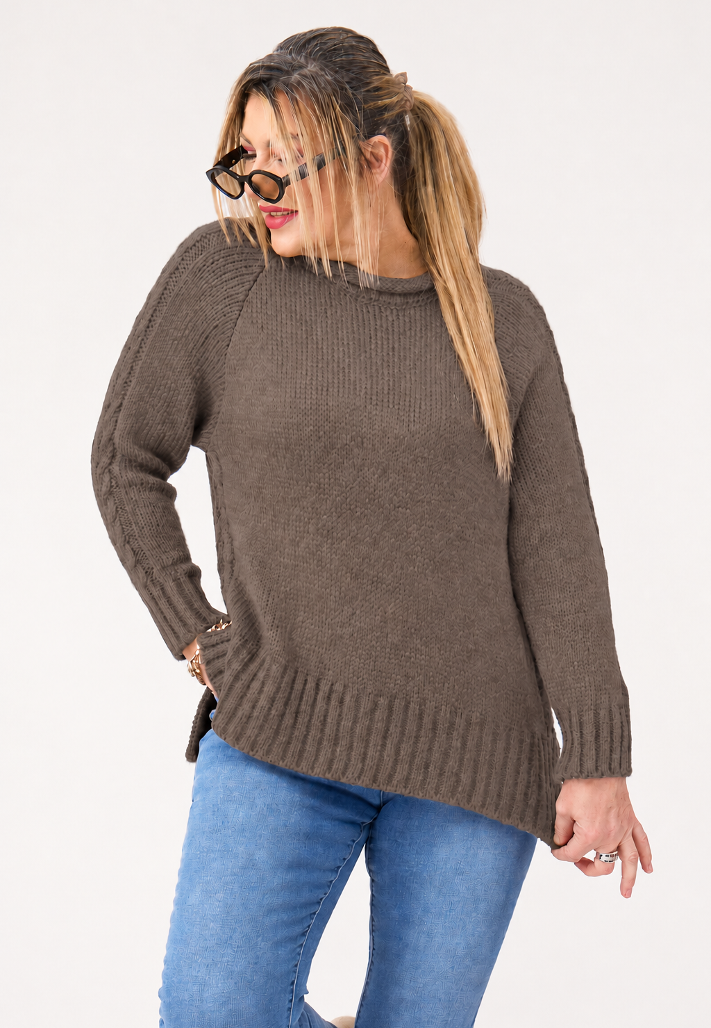 Wełniany sweter damski plus size szary 44-46