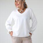 Wizytowa bluzka damska plus size z dekoltem w serek i długim rękawem z gumką – elegancka bluzka XXL dla puszystych kobiet
