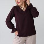 Wizytowa bluzka damska plus size z dekoltem w serek i długim rękawem z gumką – elegancka bluzka XXL dla puszystych kobiet