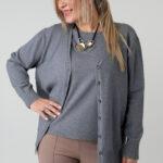 Komplet sweterkowy damski plus size bluzka i rozpinany kardigan – sweter XXL w dużych rozmiarach dla puszystych kobiet 42-48