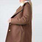 Płaszcz zimowy damski plus size ocieplany elegancki ze stójką camel (2)