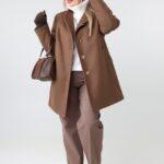 Płaszcz zimowy damski plus size ocieplany elegancki ze stójką camel (5)