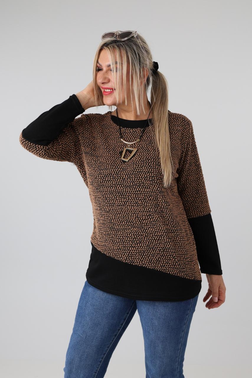 Elastyczna bluzka damska PLUS SIZE brązowa 44-52