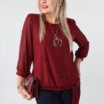 Elegancka bluzka damska plus size z delikatnym połyskiem, szyfonowymi rękawami i ozdobnym wiązaniem na dole – bluzka wizytowa XXL dla puszystych kobiet