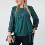 Elegancka bluzka damska plus size z delikatnym połyskiem, szyfonowymi rękawami i ozdobnym wiązaniem na dole – bluzka wizytowa XXL dla puszystych kobiet