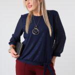 Elegancka bluzka damska plus size z delikatnym połyskiem, szyfonowymi rękawami i ozdobnym wiązaniem na dole – bluzka wizytowa XXL dla puszystych kobiet