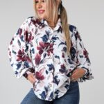 Elegancka koszula damska plus size z długim rękawem, kołnierzykiem, guzikami i dłuższym tyłem – luźna koszula XXL dla puszystych 44-52