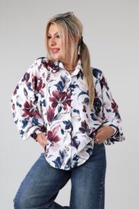 Elegancka koszula damska plus size z długim rękawem, kołnierzykiem, guzikami i dłuższym tyłem – luźna koszula XXL dla puszystych 44-52