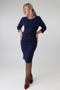Elegancka sukienka ołówkowa damska plus size z marszczeniem w talii, dekoltem w serek i rękawem 3/4 – sukienka wizytowa XXL dla puszystych 42-52