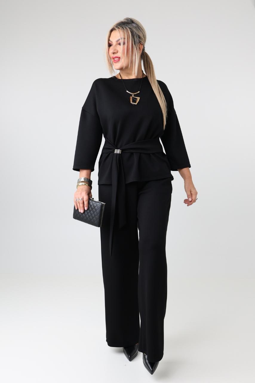 Elegancki komplet damski plus size z regulacją w talii – bluzka i spodnie XXL dla puszystych kobiet 44-52