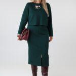 Długa elegancka sukienka damska plus size z imitacją bluzki i długim rękawem – sukienka XXL dla puszystych 44-50