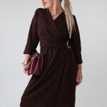 Elegancka sukienka wizytowa damska plus size z kopertowym dekoltem w serek i wiązaniem w talii – sukienka XXL dla puszystych 44-52