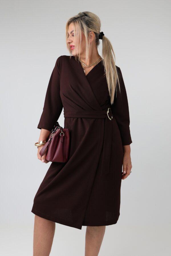 Elegancka sukienka wizytowa damska plus size z kopertowym dekoltem w serek i wiązaniem w talii – sukienka XXL dla puszystych 44-52