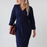 Elegancka sukienka wizytowa damska plus size z kopertowym dekoltem w serek i wiązaniem w talii – sukienka XXL dla puszystych 44-52