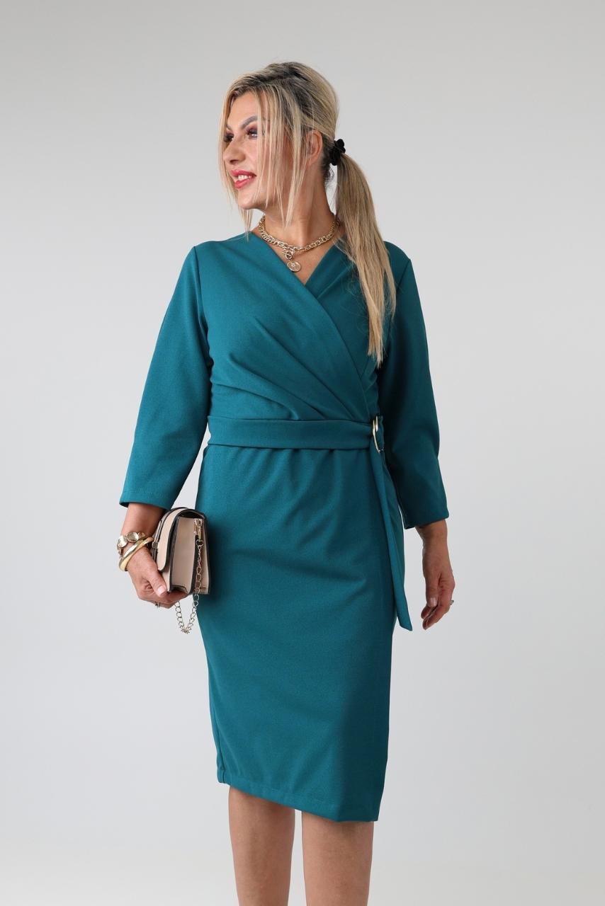 Elegancka sukienka wizytowa damska plus size z kopertowym dekoltem w serek i wiązaniem w talii – sukienka XXL dla puszystych 44-52