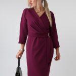 Elegancka sukienka wizytowa damska plus size z kopertowym dekoltem w serek i wiązaniem w talii – sukienka XXL dla puszystych 44-52