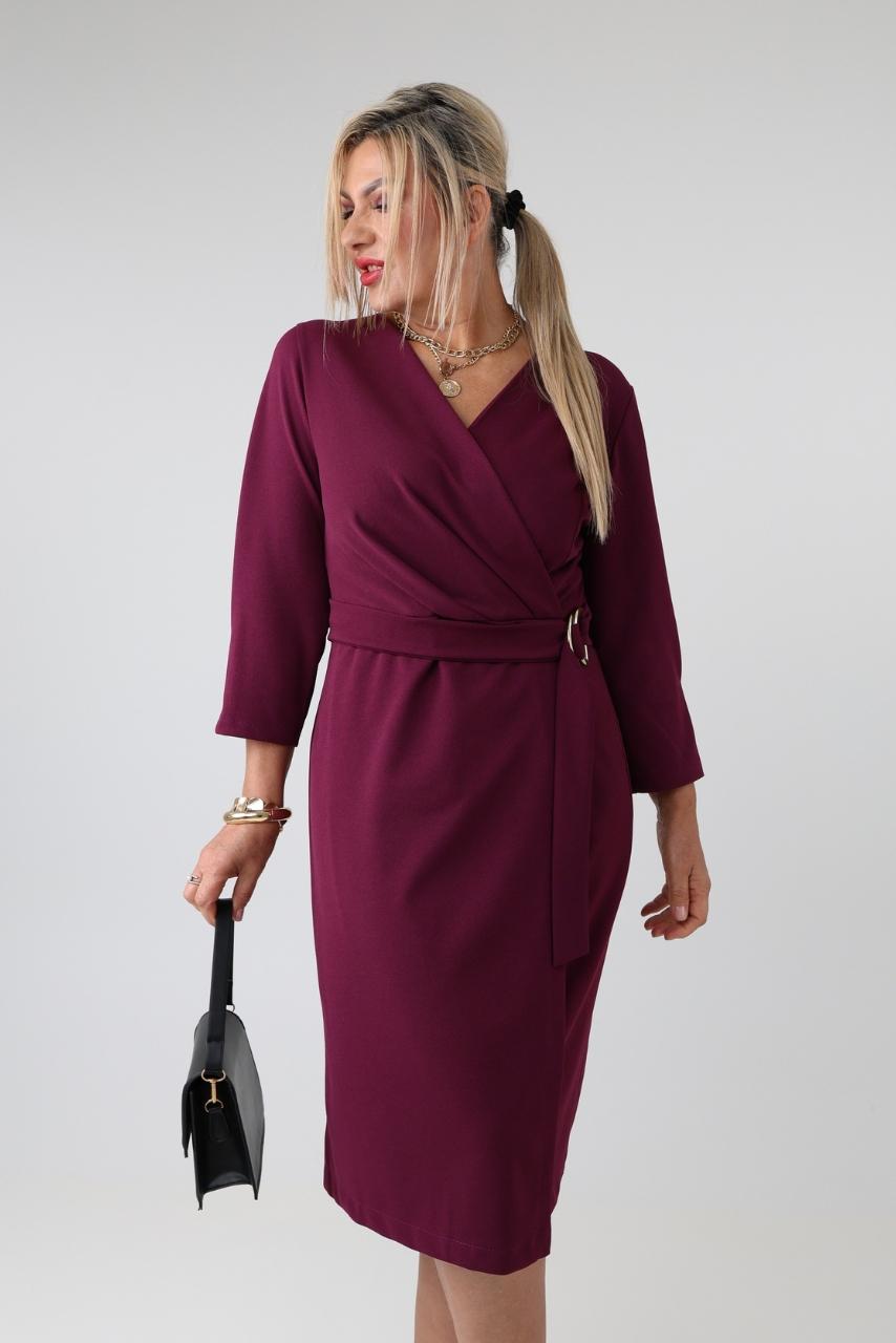 Elegancka sukienka wizytowa damska plus size z kopertowym dekoltem w serek i wiązaniem w talii – sukienka XXL dla puszystych 44-52