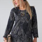 Elegancka tunika damska plus size z asymetrycznym dołem, ozdobną kokardką na boku i długim rękawem – tunika XXL dla puszystych kobiet 44-52